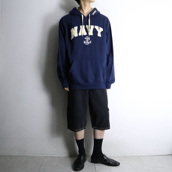 navy × yellow logo sweat hoodie