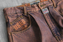 faded brown logo design denim pants