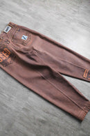 faded brown logo design denim pants