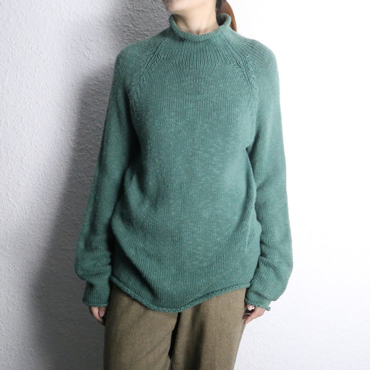 “L.L.Bean” turquoise green turtle neck raglan sleeve cotton knit