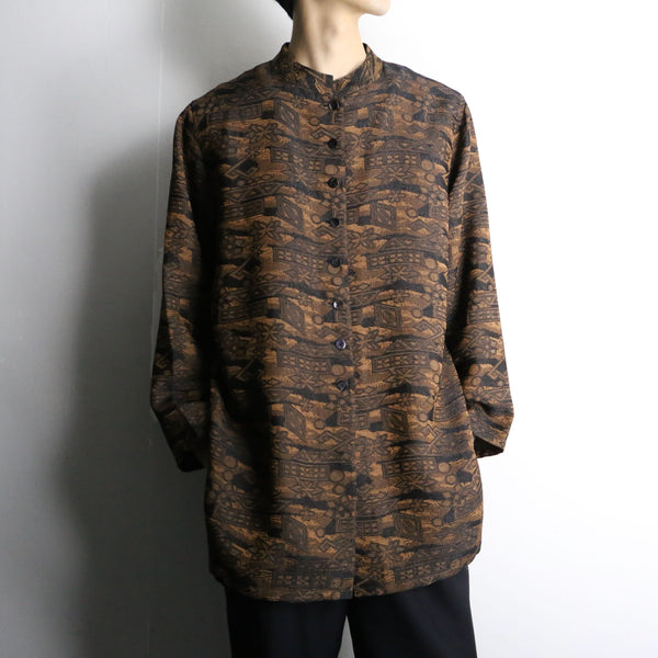 geometric pattern mao collar long shirt