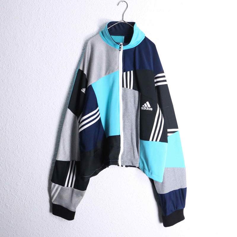 "Re:make" random patchwork blue track jacket