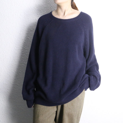 “LAND’S END” navy raglan sleeve cotton knit
