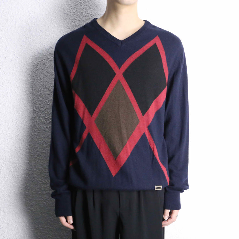 “TRUSSARDI” argyle check like wool knit