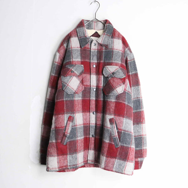 red check pattern boa wool jacket