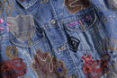 "90's CHICO'S" emb&patchwork denim shirt