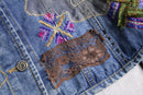 "90's CHICO'S" emb&patchwork denim shirt
