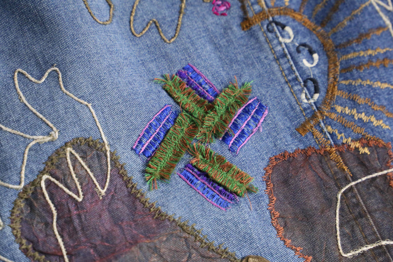 "90's CHICO'S" emb&patchwork denim shirt