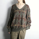 geometric pattern acryl V-neck knit