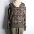 geometric pattern acryl V-neck knit