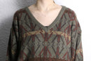 geometric pattern acryl V-neck knit