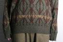 geometric pattern acryl V-neck knit