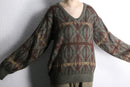 geometric pattern acryl V-neck knit