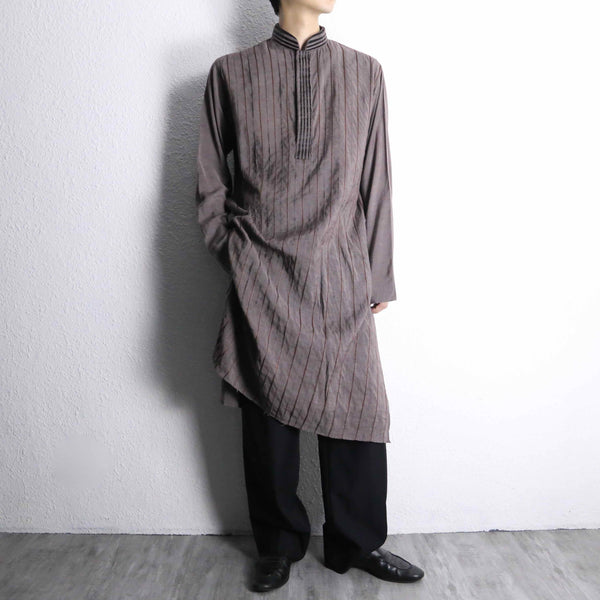 light purple tuck pattern officer collar kurta shirt