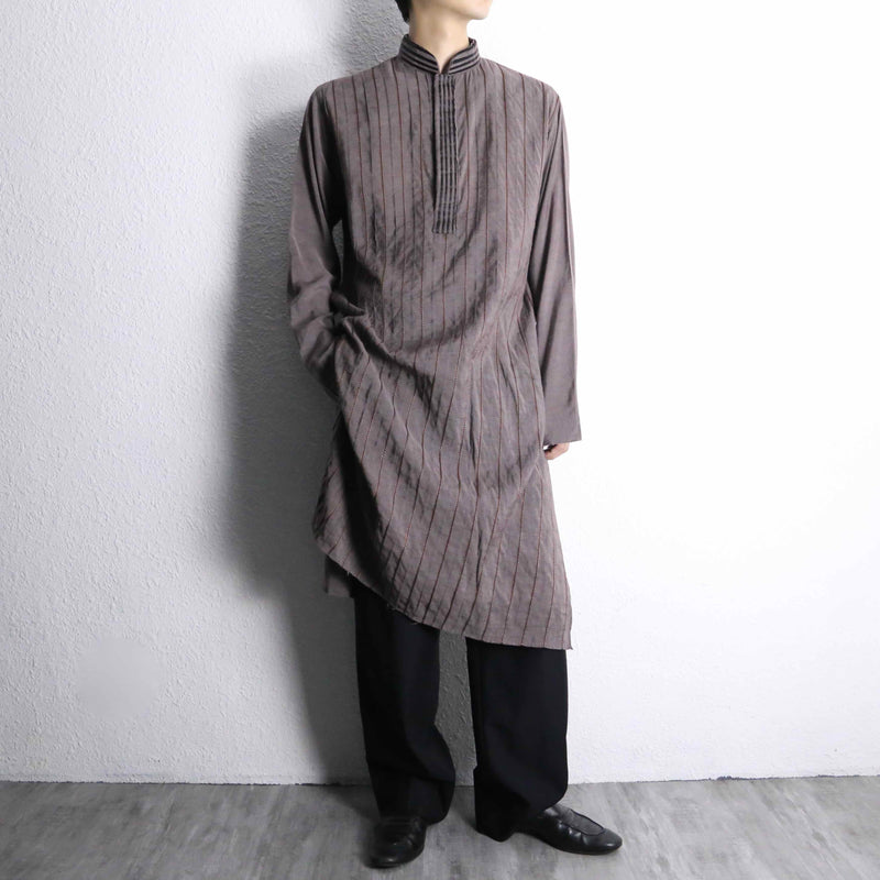 light purple tuck pattern officer collar kurta shirt