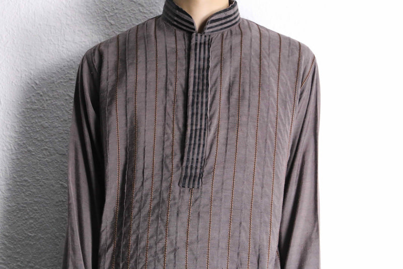 light purple tuck pattern officer collar kurta shirt