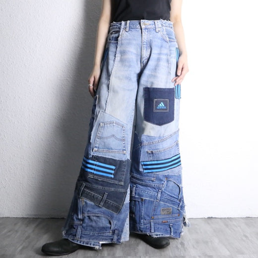 "Re:make" track baggy denim pants