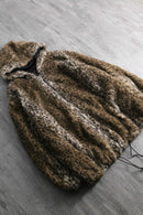 faux leopard fur zip up hooded jacket