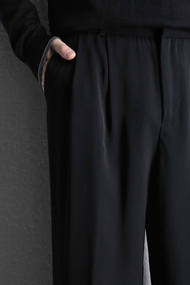 black poly twill trousers