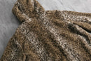 faux leopard fur zip up hooded jacket