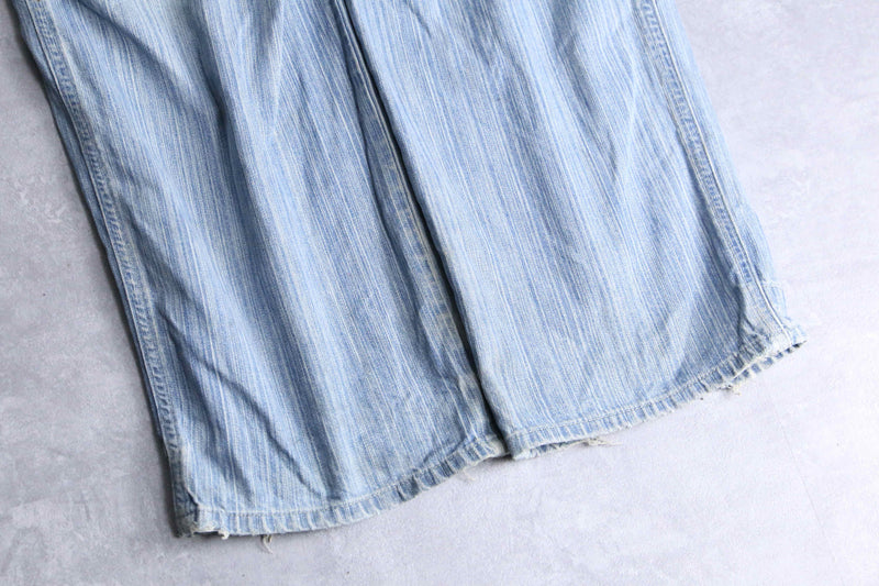 patchwork design light blue denim pants