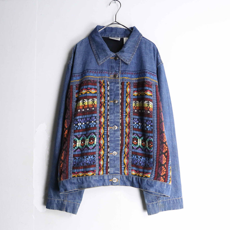 “CHICO’S” geometric pattern denim jacket