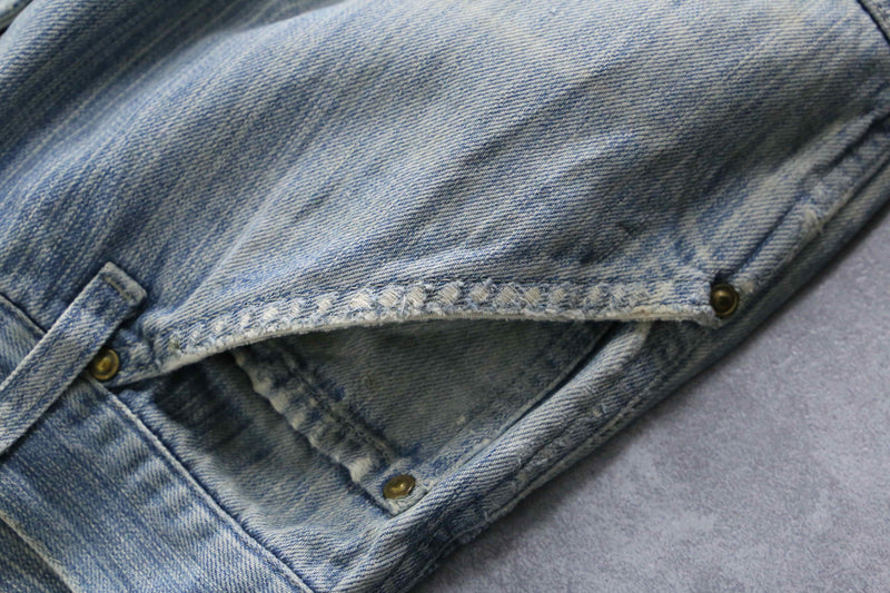 patchwork design light blue denim pants