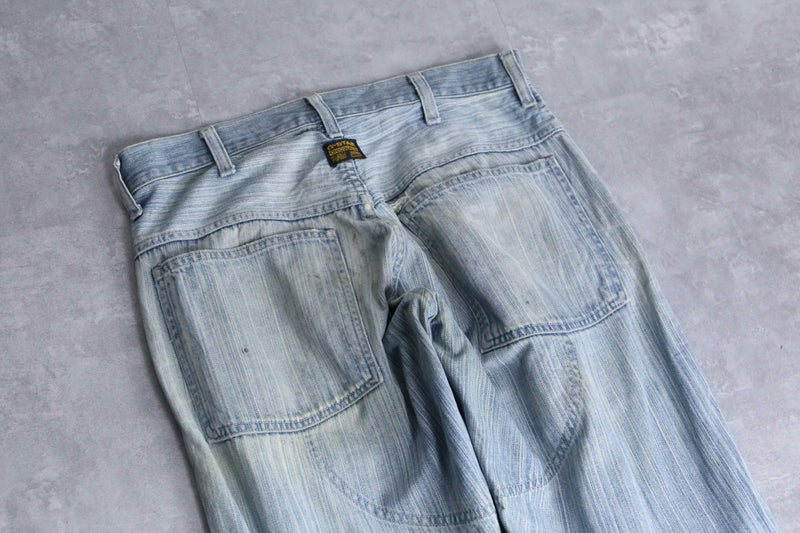 patchwork design light blue denim pants