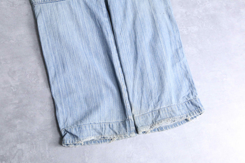 patchwork design light blue denim pants