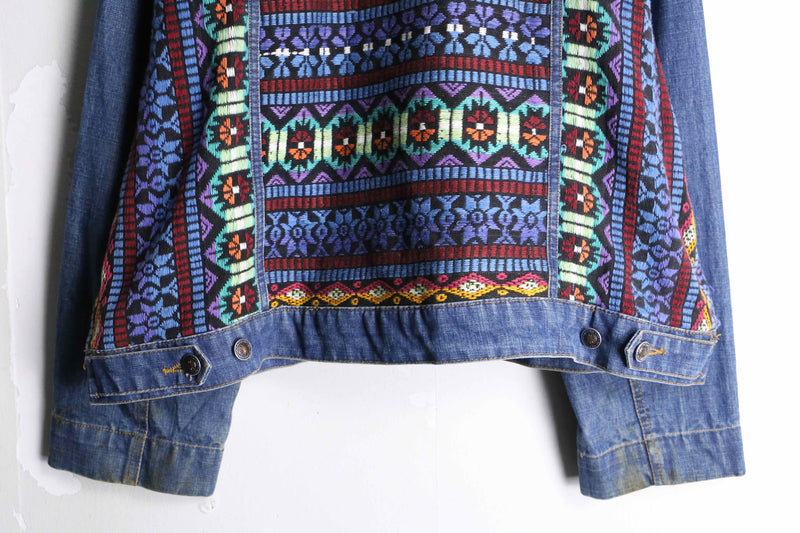 “CHICO’S” geometric pattern denim jacket