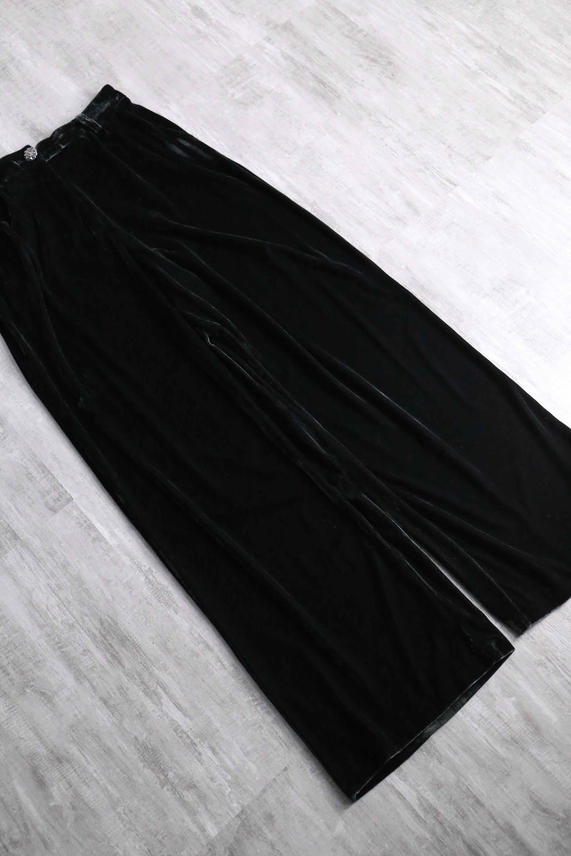greenish black 2tuck velvet pants