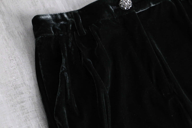 greenish black 2tuck velvet pants