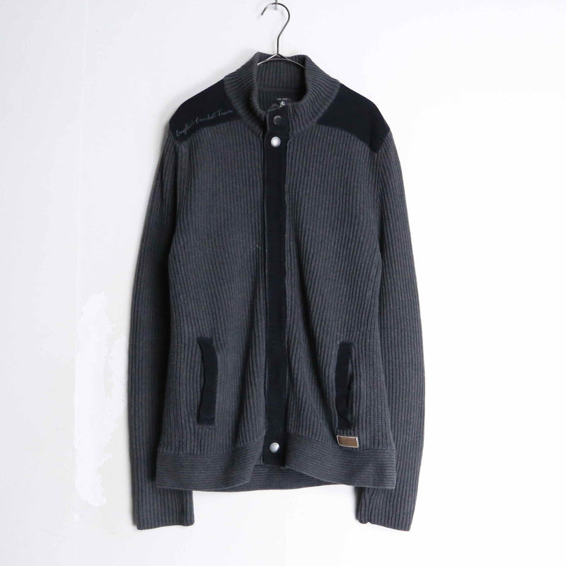 black × gray mock neck knit jacket