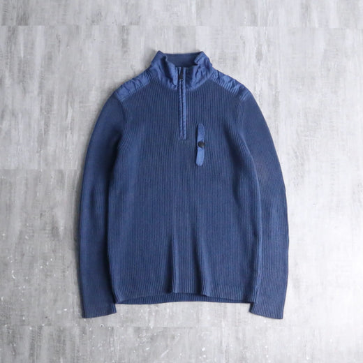 blue rib knit half zip pullover