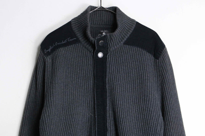 black × gray mock neck knit jacket