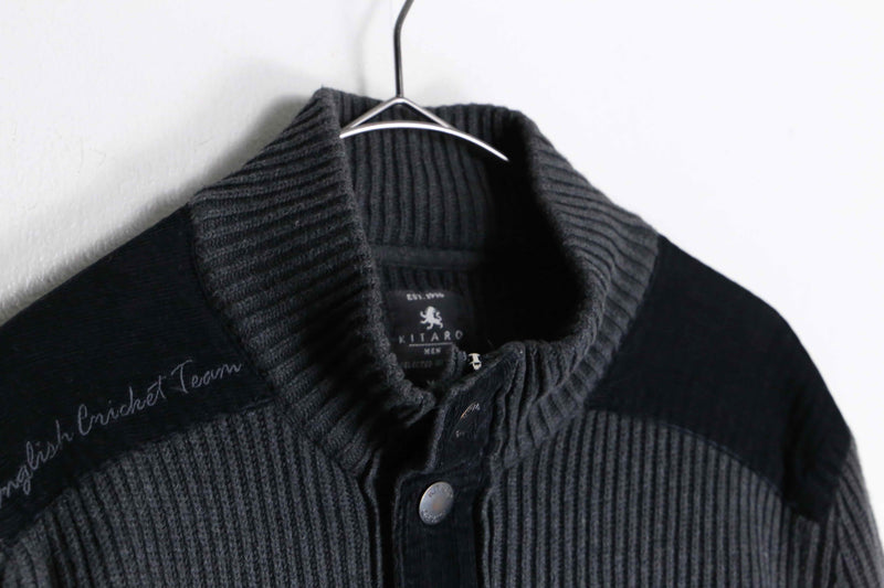 black × gray mock neck knit jacket