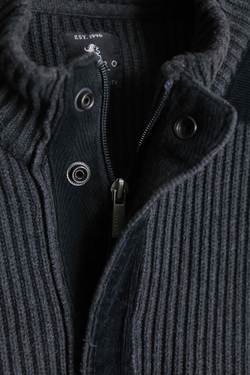 black × gray mock neck knit jacket