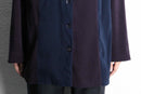 purple × navy panel switch smooth shirt