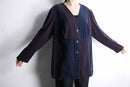 purple × navy panel switch smooth shirt