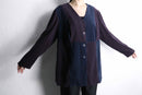 purple × navy panel switch smooth shirt