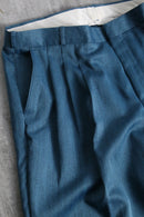 blue poly gabardine pleated slacks