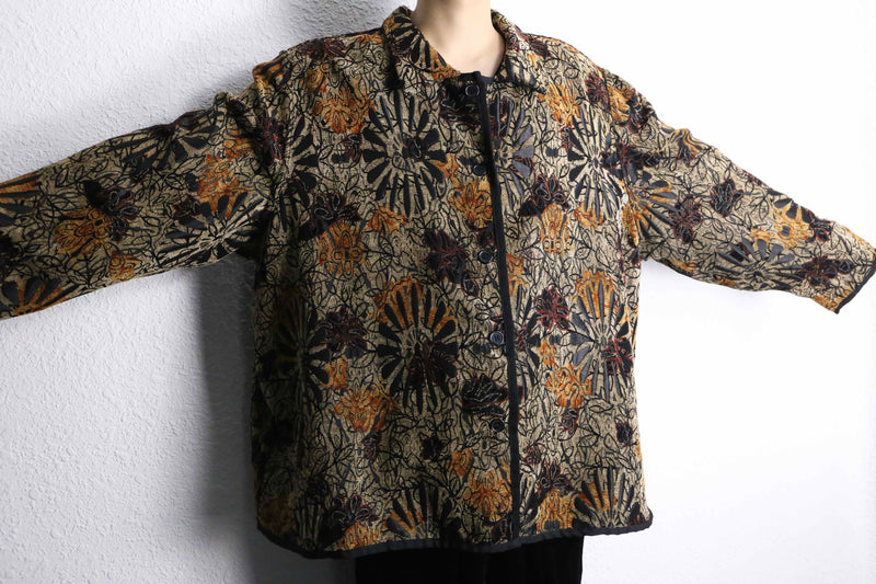 reversible botanical design jacquard jacket