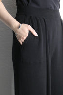 black rib box tuck knit easy pants