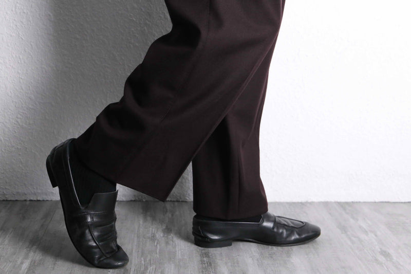 red brown wool wide tapered trousers