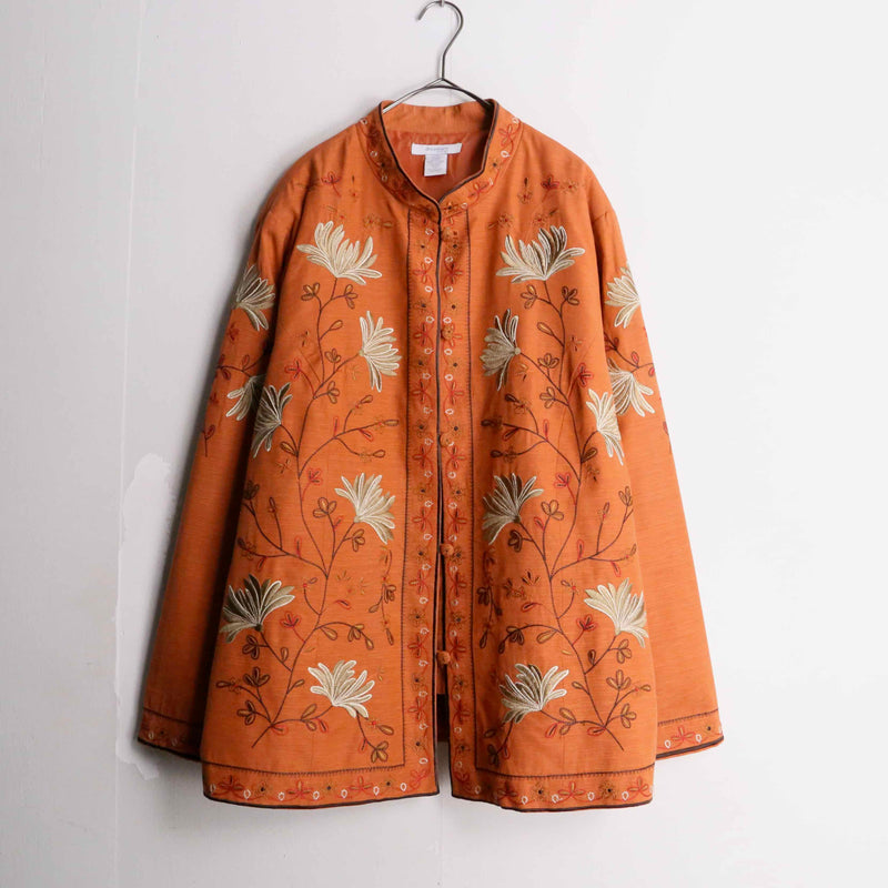 flower emb orange silk china jacket