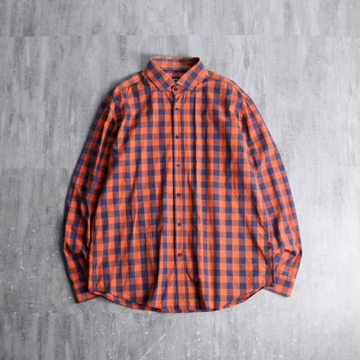 “BOSS HUGO BOSS” orange× navy check shirt