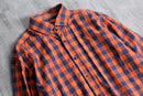 “BOSS HUGO BOSS” orange× navy check shirt