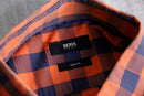 “BOSS HUGO BOSS” orange× navy check shirt