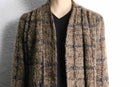 check shaggy wool knit coat