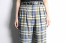 madras check two-tuck wide slacks